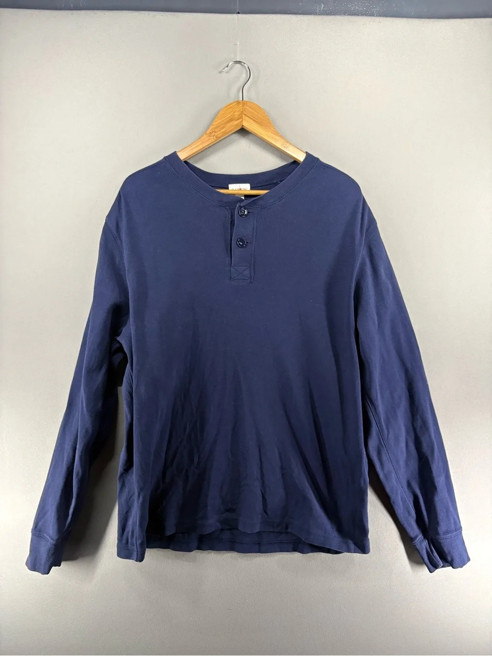 J.Crew Men Long Sleeve Shirt cotton henley Navy Size XL